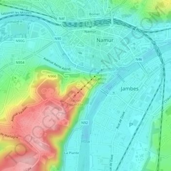 Mappa topografica Citadelle de Namur, altitudine, rilievo