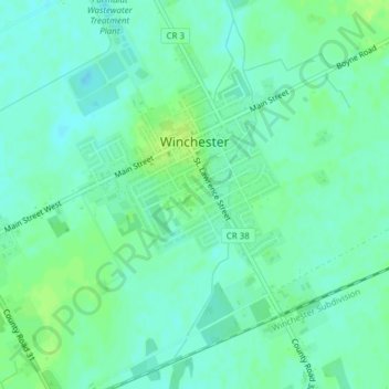 Mappa topografica Winchester, altitudine, rilievo