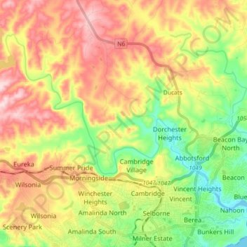 Mappa topografica Nahoon River, altitudine, rilievo