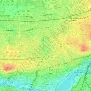 Mappa topografica Stadtpark, altitudine, rilievo