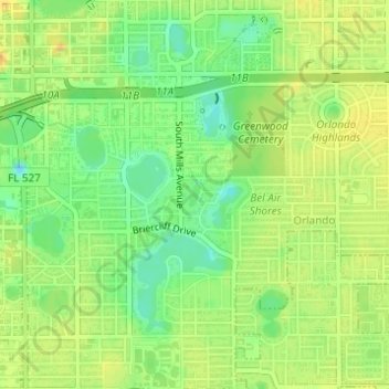 Mappa topografica Lake Emerald, altitudine, rilievo