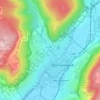 Mappa topografica Breitenbach, altitudine, rilievo