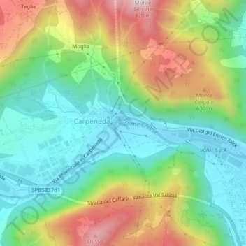 Mappa topografica Fiume Chiese, altitudine, rilievo