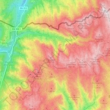 Mappa topografica Área de Proteção Total do Parque Nacional da Peneda-Gerês, altitudine, rilievo