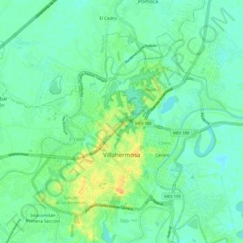 Mappa topografica Villahermosa, altitudine, rilievo