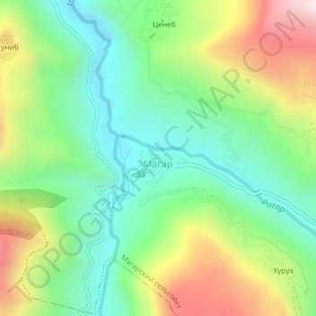 Mappa topografica Магар, altitudine, rilievo
