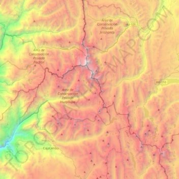 Mappa topografica Zona Reservada Cordillera Huayhuash, altitudine, rilievo
