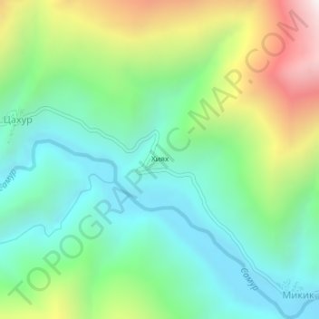 Mappa topografica Хиях, altitudine, rilievo