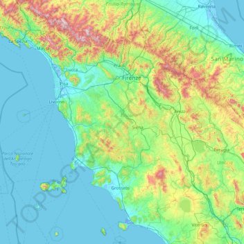Mappa topografica Toscana, altitudine, rilievo