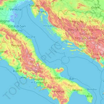 Mappa topografica Mare Adriatico, altitudine, rilievo