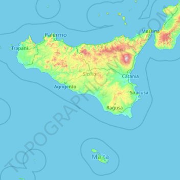 Mappa topografica Sicilia, altitudine, rilievo