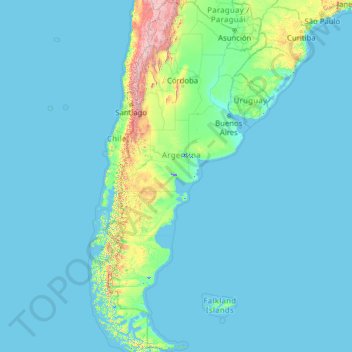 Mappa topografica Argentina, altitudine, rilievo